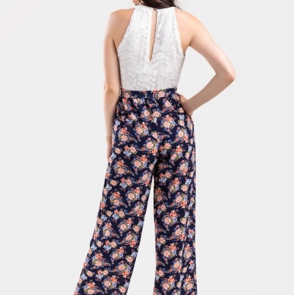 Francesca’s Emrey Floral Lace Boho Jumpsuit - Picture 3 of 11